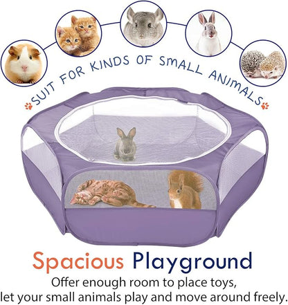 Pawaboo Small Animals Playpen, Waterproof Small Pet Cage Tent with Zippered Cover, Portable Outdoor Yard Fence with 3 Metal Rod for Chick/Kitten/Puppy/Guinea Pig/Rabbits/Hamster/Chinchillas, Purple