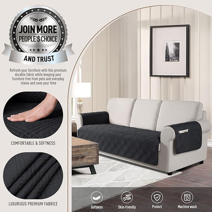 TAOCOCO Waterproof Sofa Covers for Dogs Pets with Non Slip Backing, Couch Seat Covers with Side Pocket for 3 Cushion Couch Washable Dog Couch Cover Protector Sofa Slipcovers(Sofa, Black)