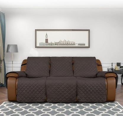 Easy-Going Oversized Recliner Reversible Couch Cover for 3 Seat Recliner, Split Sofa Cover for Each Seat with Elastic Straps for Kids, Dogs, Pets (3 Seater, Chocolate/Chocolate)