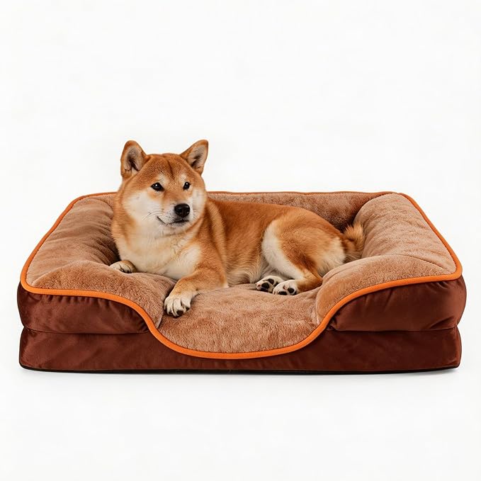 NEWBULIG 42x32 Inch Orthopedic Dog Bed Large Sized, Dog Couch/Sofa Bed with Washable Cover, Waterproof, Memory Foam, Soft Fluffy Surface