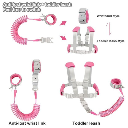 Blisstime 2 in 1 Toddler Leash - Anti Lost Wrist Link for Toddlers - Toddler Harness, Baby Leash, Leash for Toddlers, Wrist Leashes, Child Leashes for Toddlers, Not Easy to Open Without Key