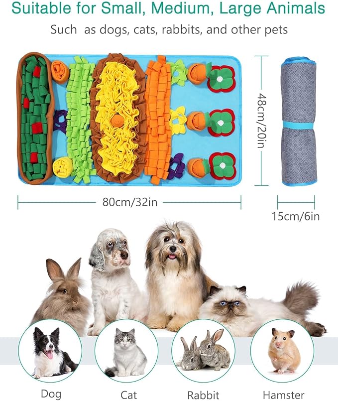 ORIA Snuffle Mat for Dogs, 32''x20'' Dog Puzzle Mat with 4 Squeaky Carrots, for Boredom, Mental Stimulation, Stress Relief, Slow Feeder Dog Treat Mat for Small Medium Large Dogs