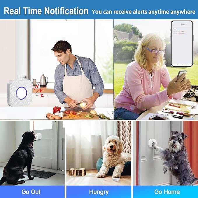 EverNary Dog Door Bell for Potty Training to Go Outside, WiFi Doggie Door Bell, Wireless Doggy Doorbell with Phone App,Waterproof Touch Button with Large Activate Range (1 WiFi Receiver 1 Button)