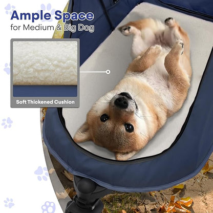 Pet Stroller for Large Dogs or Multiple Dogs Cats with Adjustable Handle, 3-Wheels Dual Entry Visible Portable Dog Carting Easy Folding Pet Wagon Double Dog Stroller up to 55 lbs, Navy Blue