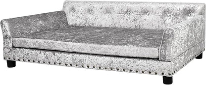 BingoPaw Large Dog Sofa Couch: Luxury Extra Large Pet Couch Made by Deluxe Tufted Velvet - European Court Style Doggy Chaise Daybed with Attached Cushion for Giant Breed Dogs up to 120lbs