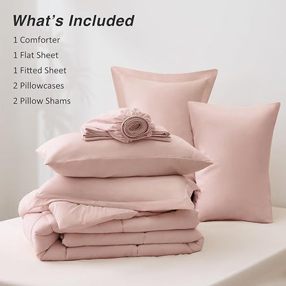 Love's cabin Full Comforter Set Blush Pink, 7 Pieces Full Bed in a Bag, All Season Bedding Sets with 1 Comforter, 1 Flat Sheet, 1 Fitted Sheet, 2 Pillowcase and 2 Pillow Sham