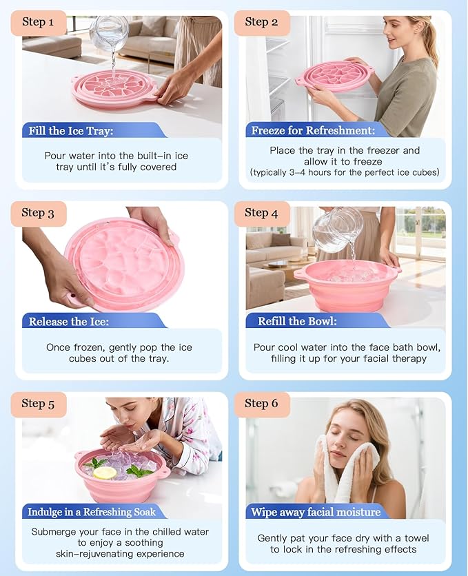 Face Bowl for Ice with Built-in Ice Tray Collapsible Silicone Facial Ice Bath Bowl Small Reusable Cold Plunge Basin, Ideal for Home Travel Use, Cold Bath Spa Tool