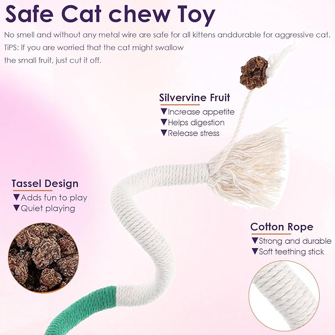6Pcs Cat Chew Rope Toy Pet Chew Toys Interactive Cat Nip Kicker Toy Bent Cats Rope Toys Bite-Proof Playthings Kitten ChewRopes Pet Supplies for All Breeds Cats Teeth Cleaning Stress Relief