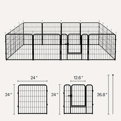 Amazon Basics Dog Playpen, 16 Panels Metal Fence with Door, Foldable for Indoor and Outdoor Use, Suitable for Small to Medium Sized Dogs, 24 Inch Height, Black