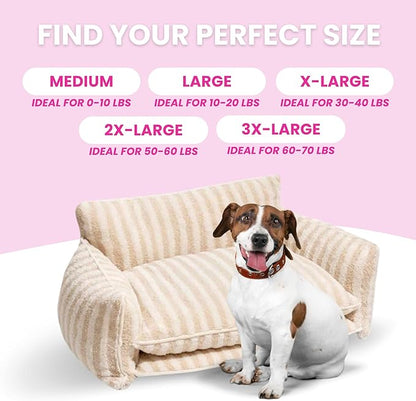 Glow Pups Dog Bed Cozy Sofa, Striped Pattern Cat Bed with Soft Faux Lambswool Cushion, Machine Washable Cotton Blend, Three-Sided Design, Black/White, XX-Large 47.24" L x 27.55" W x 15.75" Th
