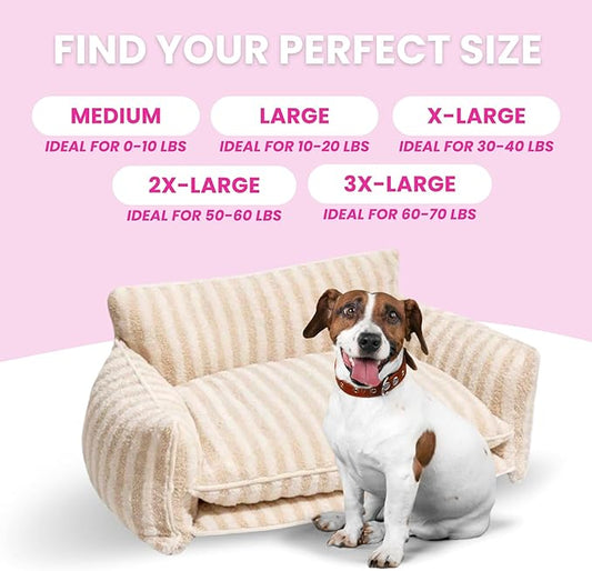 Glow Pups Dog Bed Cozy Sofa, Striped Pattern Cat Bed with Soft Faux Lambswool Cushion, Machine Washable Cotton Blend, Three-Sided Design, Black/White, XX-Large 47.24" L x 27.55" W x 15.75" Th