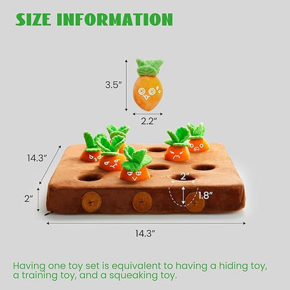 Nocciola Carrot Puzzle Dog Toys, 12PC Squeaky Carrots & Farm Snuffle Mat for Hide and Seek Snuffle Toys for Small and Medium Dogs, Carrot Patch Dog Toy to Keep Them Busy