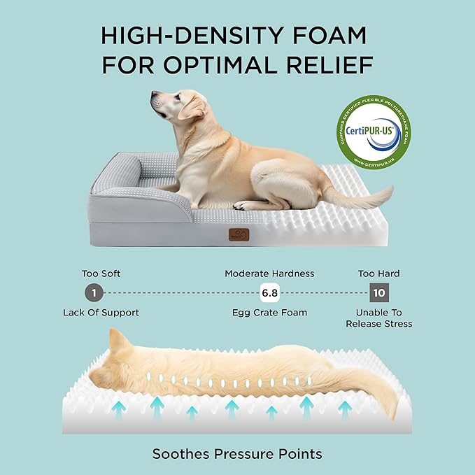 Bedsure XL Dog Bed for Extra Large Dogs - Orthopedic XLarge Dog Cat Cooling Bed Washable, Comfort Dogs Couch Sofa with Waterproof Removable Cover, Pet Bed with Nonskid Bottom, Cooling Grey, 42"