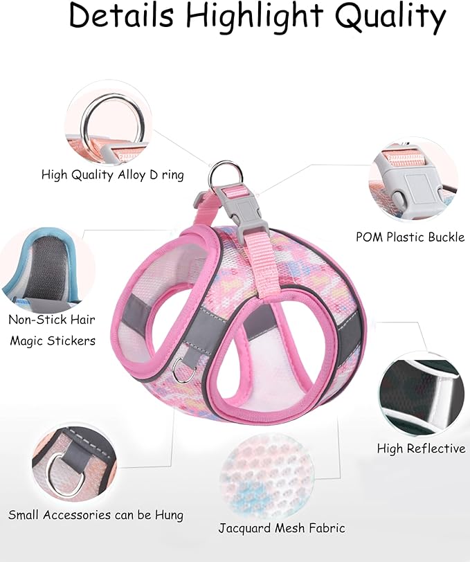 Dog Harness for Small Medium Dogs No Pull, Cat Harness and Leash Set, Step in Puppy Harness (Pink, XXS)