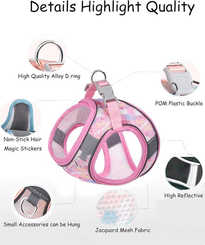 Dog Harness for Small Medium Dogs No Pull, Cat Harness and Leash Set, Step in Puppy Harness. (Pink, M)