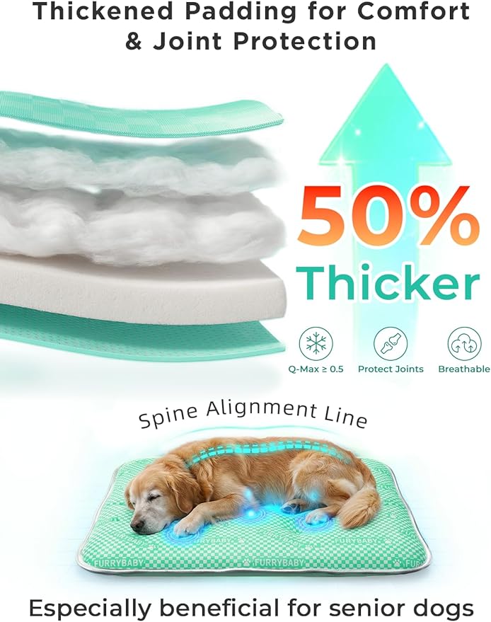 furrybaby Dog Cooling Mat Dog Bed, Extra-Thick Dog Crate Pad, Cat Bed, Washable Non-Toxic PCM Cooling Pad for Dogs Cats, Long Lasting Cooling for Crate Bed Indoor Outdoor Summer, 24x18, Mint