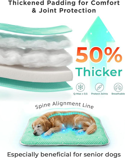 furrybaby Dog Cooling Mat Dog Bed, Extra-Thick Dog Crate Pad, Cat Bed, Washable Non-Toxic PCM Cooling Pad for Dogs Cats, Long Lasting Cooling for Crate Bed Indoor Outdoor Summer, 35x28, Mint
