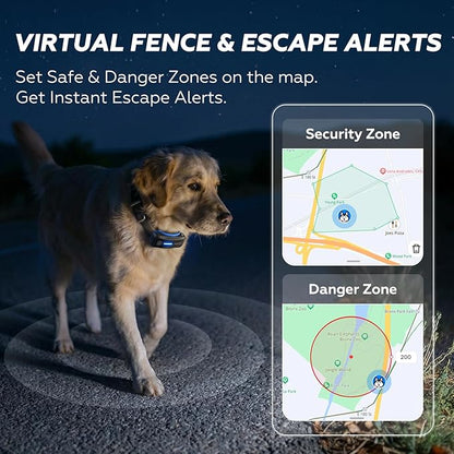 DBDD AI GPS Tracker for Dogs (30lbs+), Real Time Location and AI Health Assistant, Electronic Fence, Waterproof, iOS and Android Universal (D5-Black)