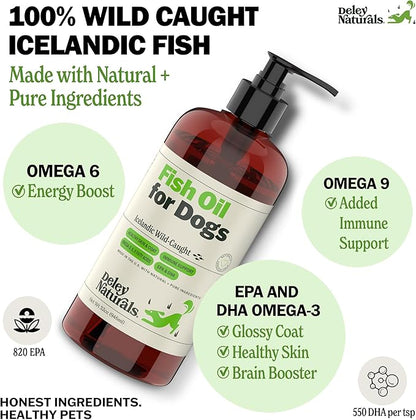 Deley Naturals Fish Oil for Dogs - Itch Relief for Dogs with Omega 3 6 9 for Skin, Joints, Heart and Brain Health - Icelandic Omega 3 Fish Oil for Dogs Skin Irritation - 32oz Omega Oil Made in USA