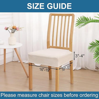 Smiry Waterproof Seat Covers for Dining Room Chairs Set of 6, Stretch Jacquard Removable Washable Chair Seat Slipcovers Protector, No Rear Covers, Beige