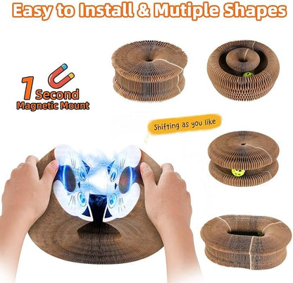 Twisty Paws Cat Toy - Magic Organ Kitty Curl Scratcher with Bell-Ball, Magnetic & Foldable Cardboard Shape Shifting, Interactive Accordion Kurlz Board for Indoor Cats