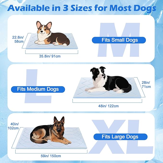 Dog Cooling Mat, 59'' × 40'' Extra Large, Self-Cooling Mat for Dog Reversible (Cool & Warm), Double-Sided Pet Cool Pads for Crate, Kennel, Machine Washable Summer Blanket, Non-Gel, Blue + Grey