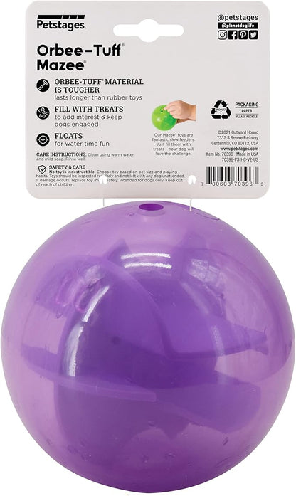 Outward Hound Orbee-Tuff Mazee Interactive Dog Puzzle Toy, Treat Dispensing Slow Feeder Ball, Purple, 4.7-Inch