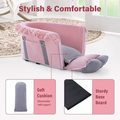 Jaoul Dog Car Seat for Small Dogs - Fully Detachable with Adjustable Straps Center Console Dog Car Seat - Comfortable Bow Design Pet Seats - Portable Pet Booster for Puppy, Cat (Pink Gray)