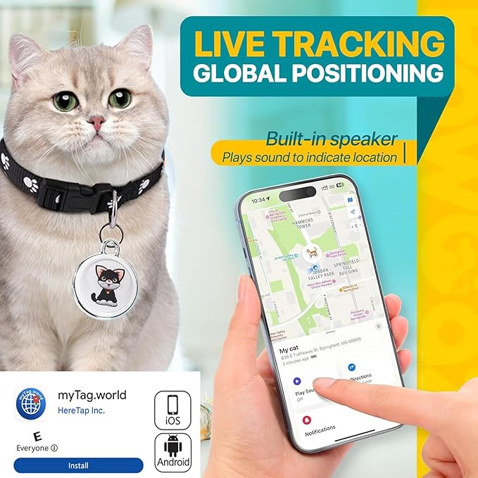 Cat Tracker Collar-Cat GPS Tracker-GPS Tracker for Cats| Android and iOS Universal | No Monthly Fee | Waterproof | Works with Any Collar