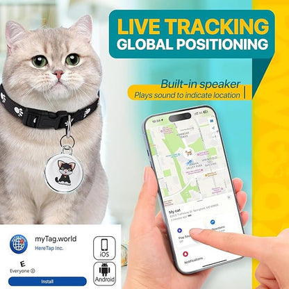 Cat Tracker Collar-Cat GPS Tracker-GPS Tracker for Cats-Pet Tracker | Dual-System Tracker | Android and iOS Universal | Waterproof | No Monthly Fee | Works with Any Collar