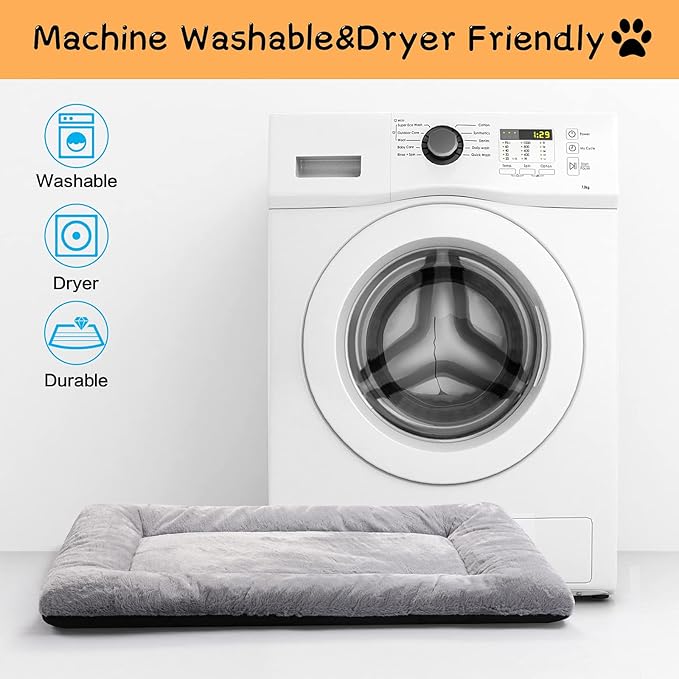 Dog Beds Crate Pad for Medium/Large Dogs Fit Dog Crates,Washable & Anti-Slip Kennel Pad for Dogs Cozy Sleeping Mat,Gray 42inch