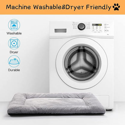 Dog Beds Crate Pad for Medium/Large Dogs Fit Dog Crates,Washable & Anti-Slip Kennel Pad for Dogs Cozy Sleeping Mat,Gray 42inch