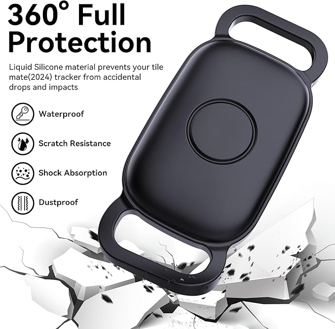 DDJ Dog Collar Holder for Tile Life360 Pro 2024 Bluetooth Tracker, 2-Pack Waterproof Silicone Cover Full-Body Protective Case for Tile Tracker Pet Collar, Ultra Durable, Scratch Resistant, Black