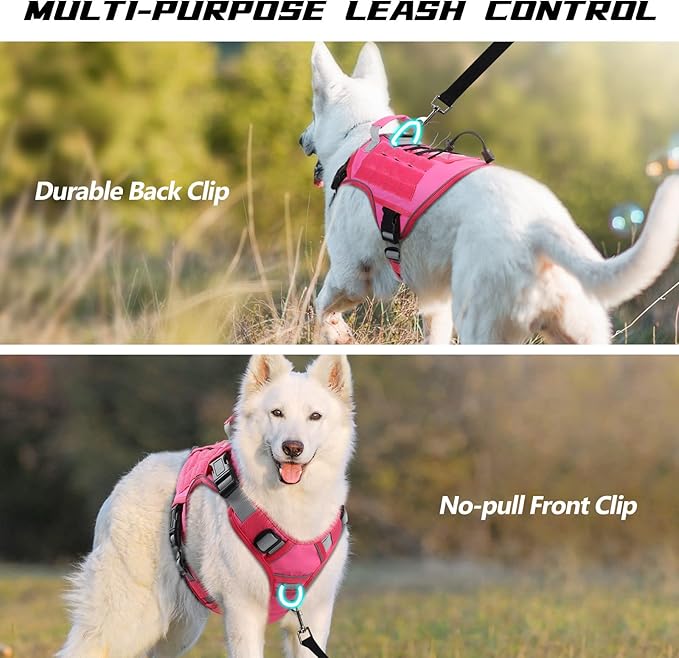 WINGOIN Pink Tactical Dog Harness for Small Dogs, Heavy Duty No Pull Harness with Handle, Adjustable Reflective Military K9 Pet Vest for French Bulldog, Pug, Walking, Training, Hunting (S)