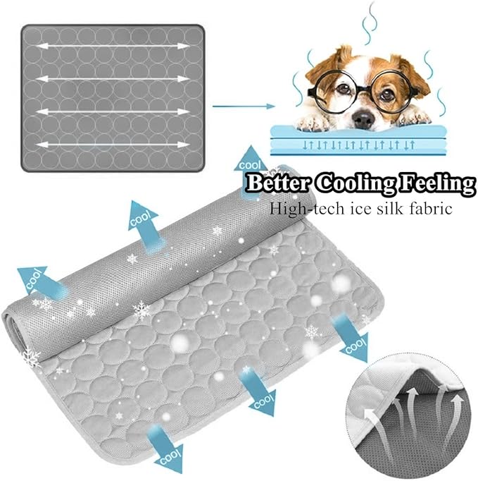 SOMOYA Dog Self Cooling Mat Pet Washable Cooling Pads Blanket Sleeping Kennel Mat,Ice Silk Sleep Mat Pad Non-Toxic Breathable Sleep Bed Beach for Large Dogs Cats (Grey, 27.5x39.4 in)