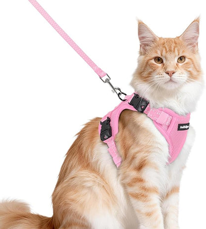 rabbitgoo Cat Harness and Leash, Escape Proof Vest with 3 Adjustable Buckles, Soft Comfortable Kitten Harness, Easy to Wear, Reflective for Safe Outdoor Walking, Medium, Pink