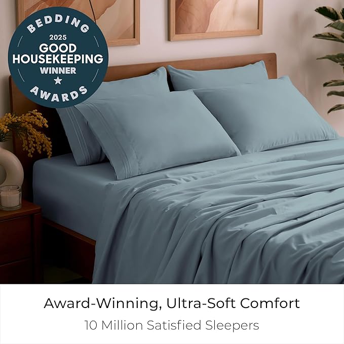 Mellanni Queen Sheet Set - 6-Piece Iconic Collection Bedding, (Including 4 Pillowcases), 21-Inch Extra Deep Pocket, Easy Care, Ultra Soft, Cooling Sheets, Brushed Microfiber - Spa Blue