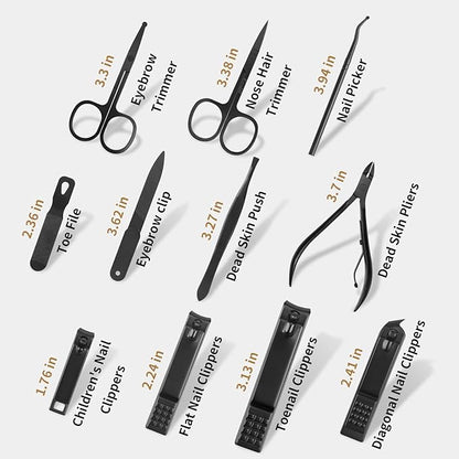 MINKINH Manicure Set Professional Nail Clipper Kit-26 Pieces Stainless Steel Manicure Kit,Nail Care Tools with Luxurious Travel Case Nail Grooming Kit Present for Men Husband Boyfriend Parent (Black)