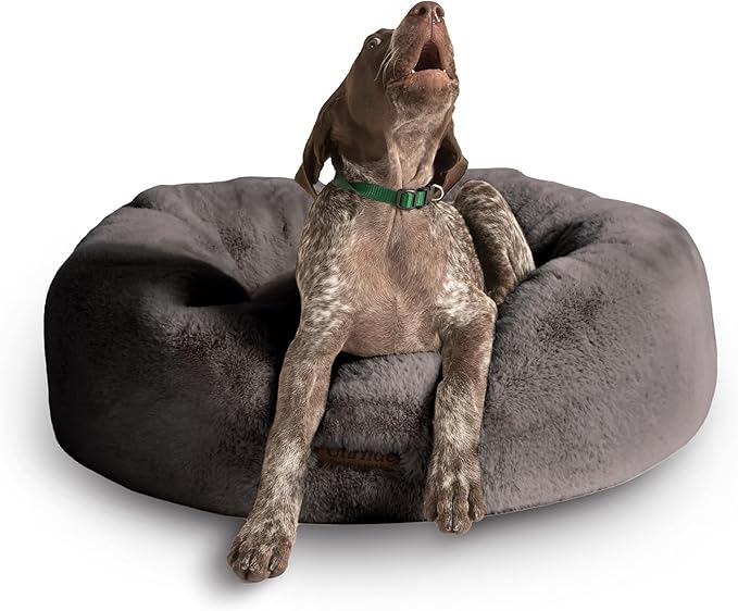 UnHide Floof Pet Bed - Medium (28" x 10") - Extra Soft Dog Bed - Removable Faux Fur Cover - Machine Washable - Helps Ease Pet Anxiety & Provides the Perfect Sleep - Charcoal Charlie