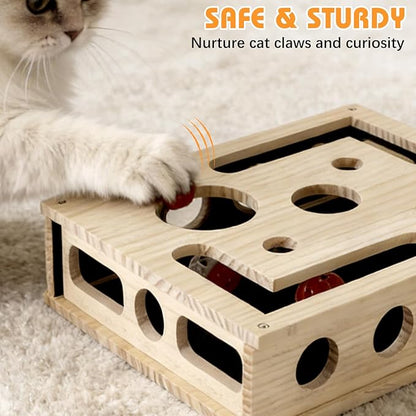 Cat Scratch Puzzle Enrichment Box, Large Solid Wood Construction Cat Nail File Enrichment Box with Sandpaper Inside, Indoor Cat Clipper No Pressure Substitute, Interactive Maze Toy