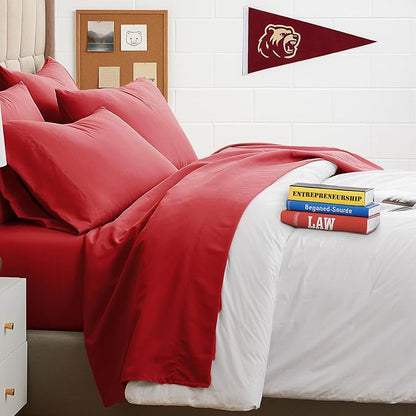 Southshore Fine Living, Inc. Extra Deep Pocket Twin XL Bed Sheets, 4-Piece Ultra Soft Red Sheets with 21" Deep Twin Fitted Sheet, Oversize Flat Sheet, 2 Pillowcases, Chili Pepper