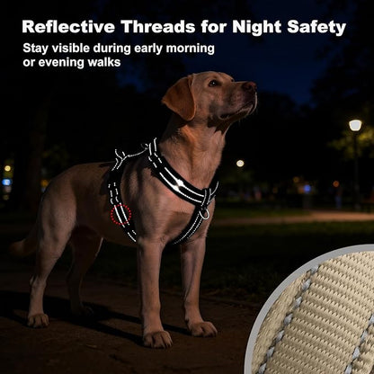No Pull Dog Harness with Handle, Soft Mesh Padded Adjustable for Small Medium Large Dogs | Reflective Easy Walk Harness with Front Clip for Training, Running & Outdoor (Beige, M)