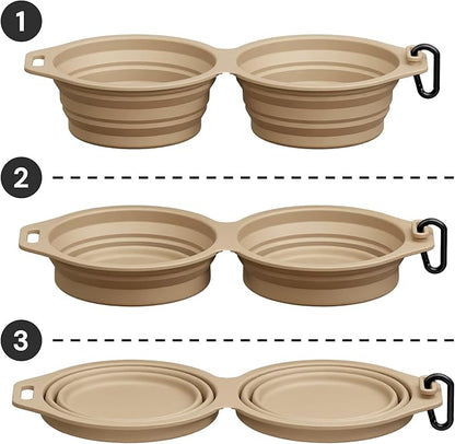 Pup Culture Dual Collapsible Dog Bowls | Silicone Travel Water Bowl for Dogs | Food Grade, No Plastic Rim, Portable Dog Bowl for Food and Water - Easy to Clean | BPA Free and Safe for Your Pup-Tan
