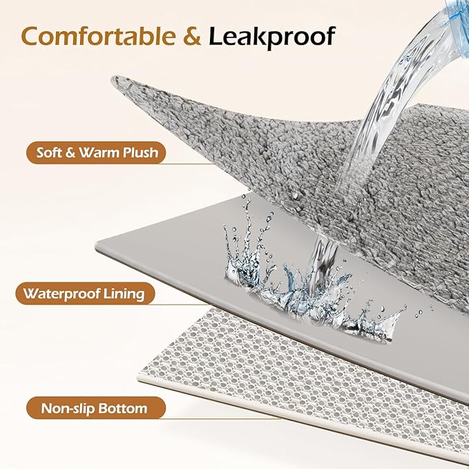 Dog Bed Cover, Washable Replacement Large Dog Bed Sheet with 3-Sided Continuous Zipper, Waterproof Liner, Soft Plush, Pet Mattress Fluffy Protector, 35x22x3 inches - S, Cover Only Grey