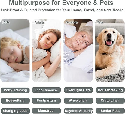 Washable Underpads, 34x52 Inch reusable bed underpads - Heavy Duty Incontinence Bed Pads for Adults, Kids, Elderly, and Dogs, Gray Mattress Pad for Bedwetting