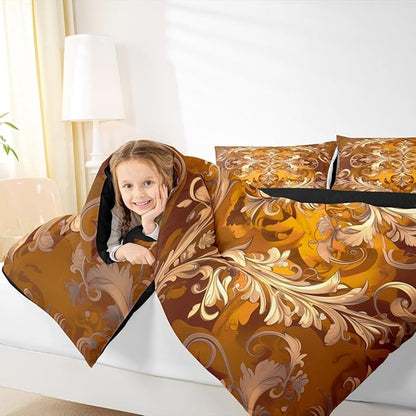 Erosebridal Retro Floral Twin Size Comforter Set, Bohemian Flowers Chic Paisley Microfiber Bedding for Kids Boys Girls, Victorian Baroque Hippie Bed Sets, Vintage Fashion Bedding Comforter Sets