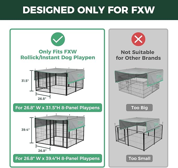 FXW Sun Shade Specialized for FXW Dog Playpen (Not Suitable for Other Brands), Fits for 32"/40" H Rollick/Instant Dog Playpen│Patent Pending (Playpen not Included)