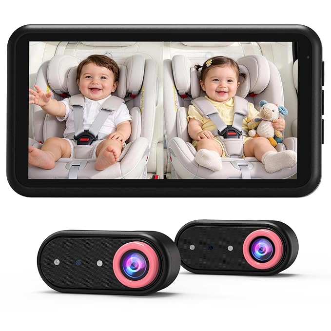 LUCKVIEW BM2 PRO Dual Baby Car Camera, 5.2" 1080P HD Display for Rear-Facing Car Seats, IR Night Vision, Anti-Shake Mount, Easy Install – Ideal for Parents with 2 Kids and Pets