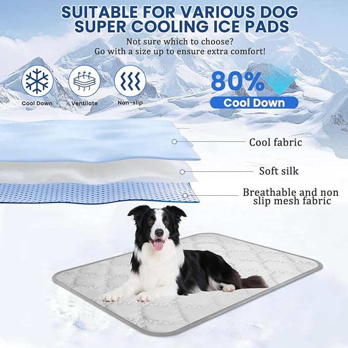 SUPRIY 2-Pack (Blue + Gray) Pet Cooling Mat Set - Ice Silk Cooling Pad & Fashion Bandana for Dogs & Cats (Large28.3 x41.3)