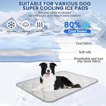 SUPRIY 2-Pack (Blue + Gray) Pet Cooling Mat Set - Ice Silk Cooling Pad & Fashion Bandana for Dogs & Cats (Large28.3 x41.3)
